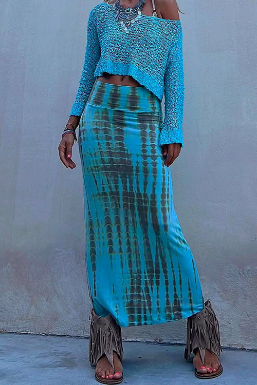 Falda maxi de cintura alta con estampado tie dye