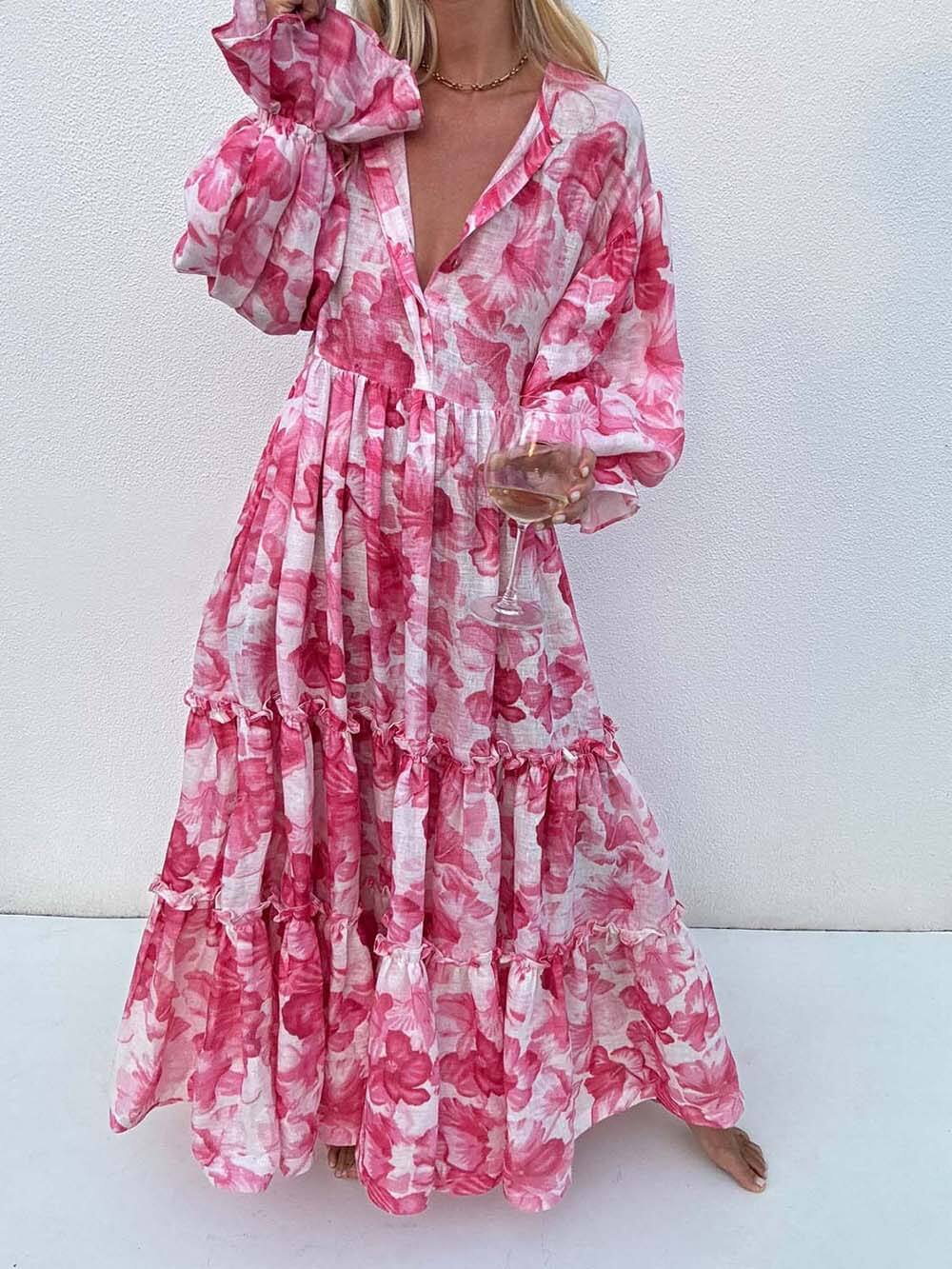 Floral V-Neck Tiered Maxi Dress