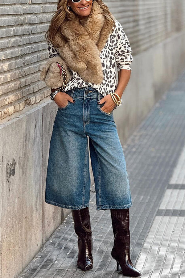 High Waist Cropped Baggy Jeans