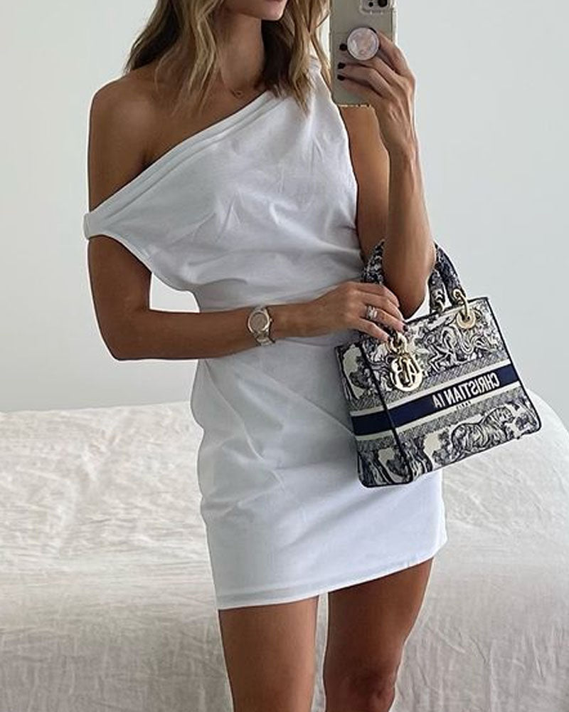 Casual One-Shoulder Draped Mini Dress