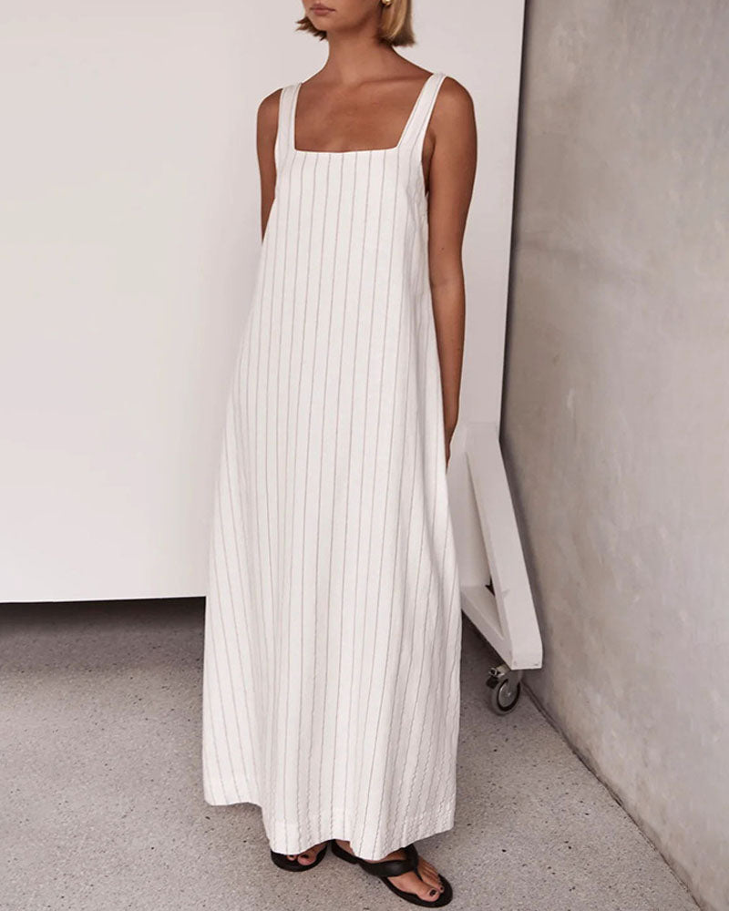 Maxikleid mit eckigem Ausschnitt, Streifen und ärmellos