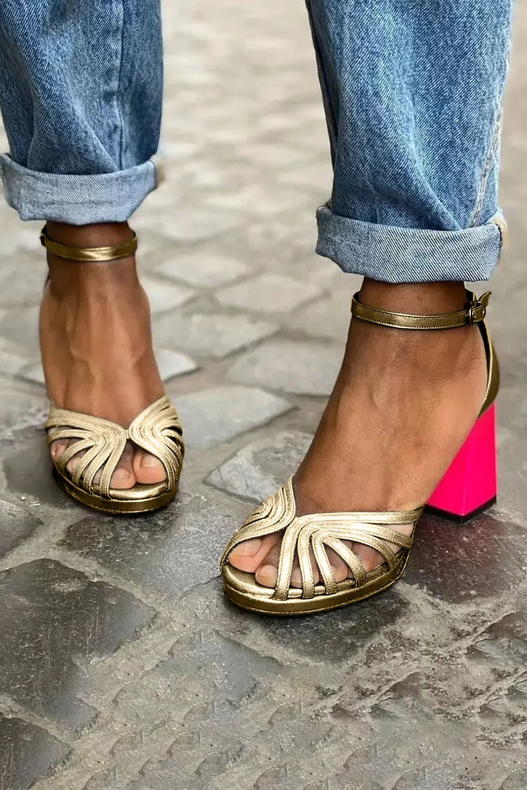 Hollow Out Peep-Toe Ankle Strap Chunky Heels