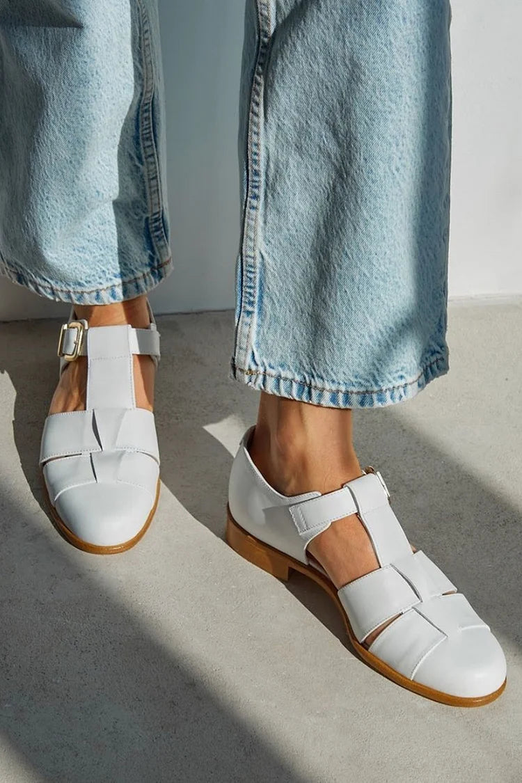 Thick T-Strap Buckle Closed Toe Sandals