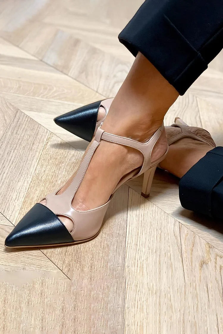T-Spangen Cut-Out Stiletto-Pumps mit spitzer Zehenpartie