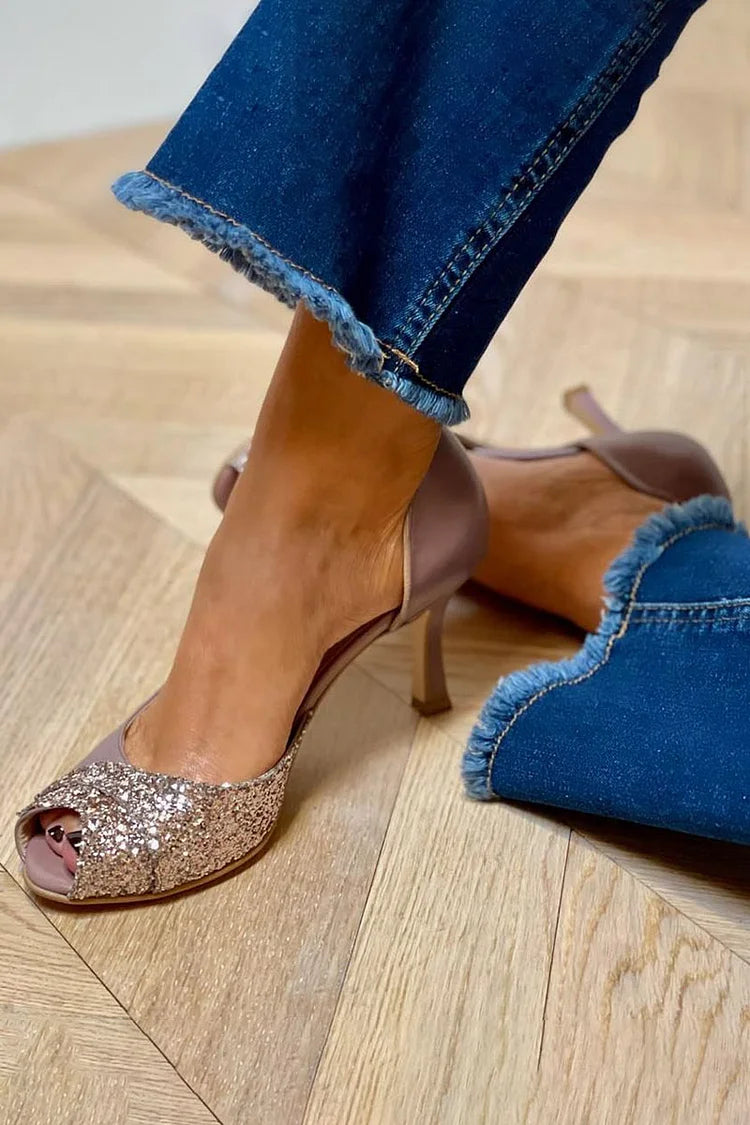 Peep-Toe-Glitzer-Patchwork-Stilettos