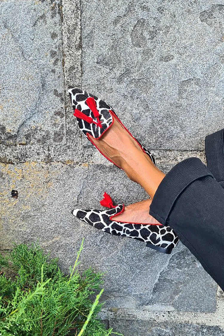 Animalprint-Spitzschuh-Quasten-Slipper