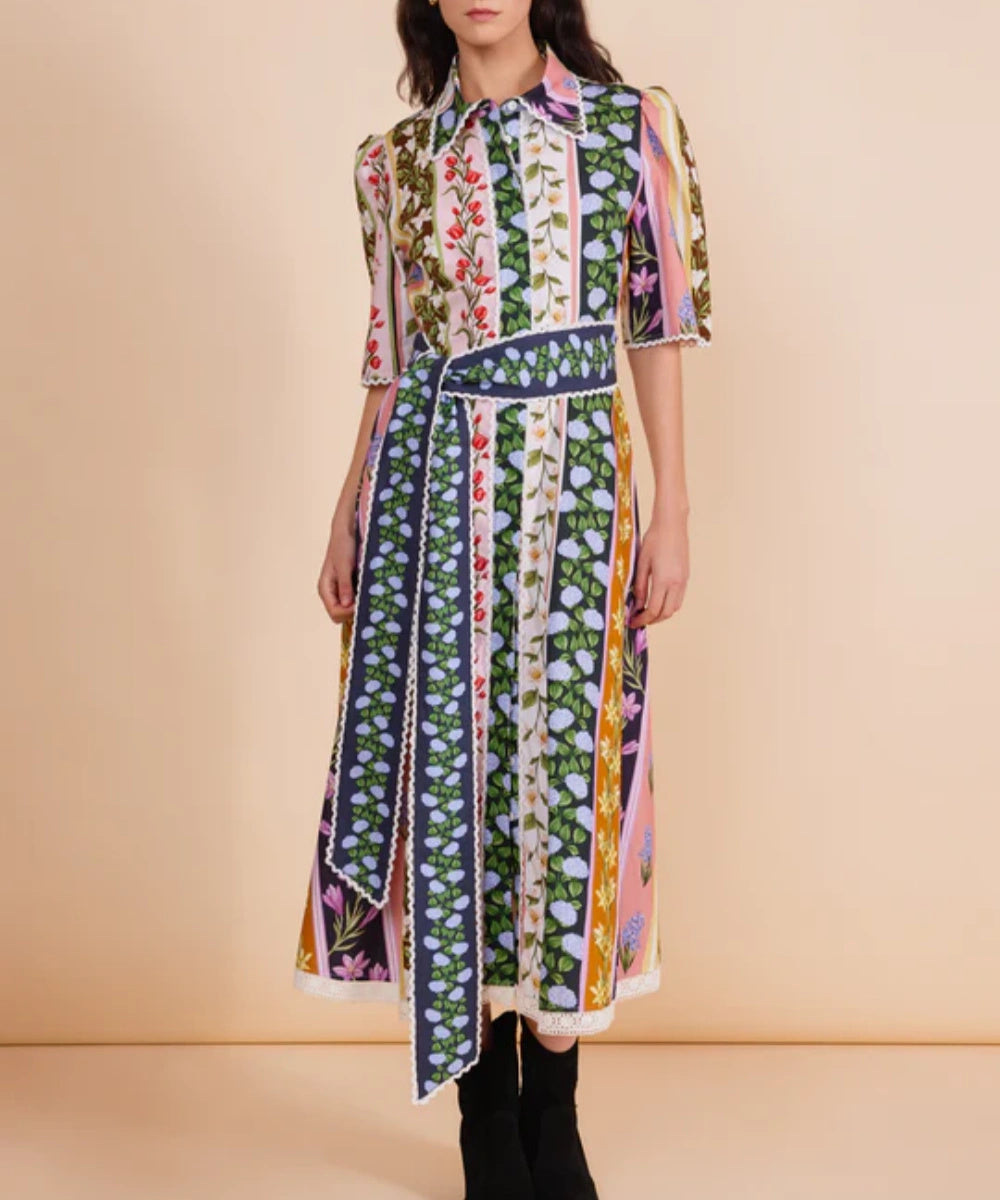 Vintage-Midi-Kleid mit Blumenstreifen