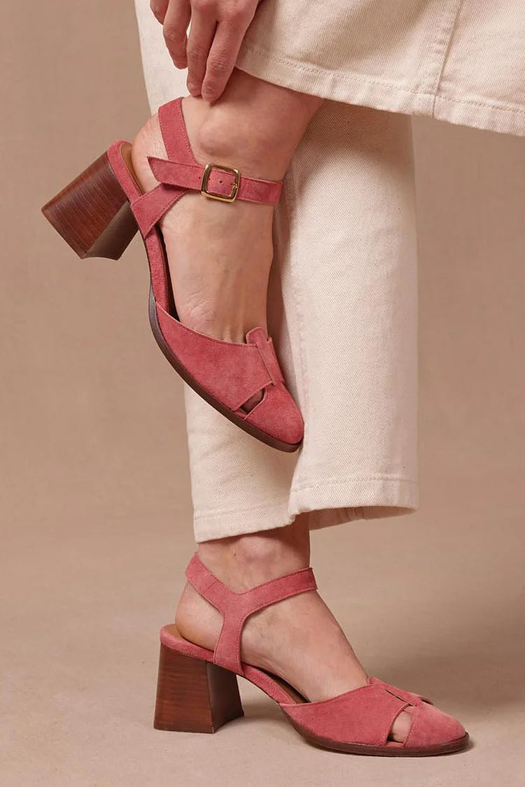Buckle Ankle Strap Closed Toe Chunky Heels