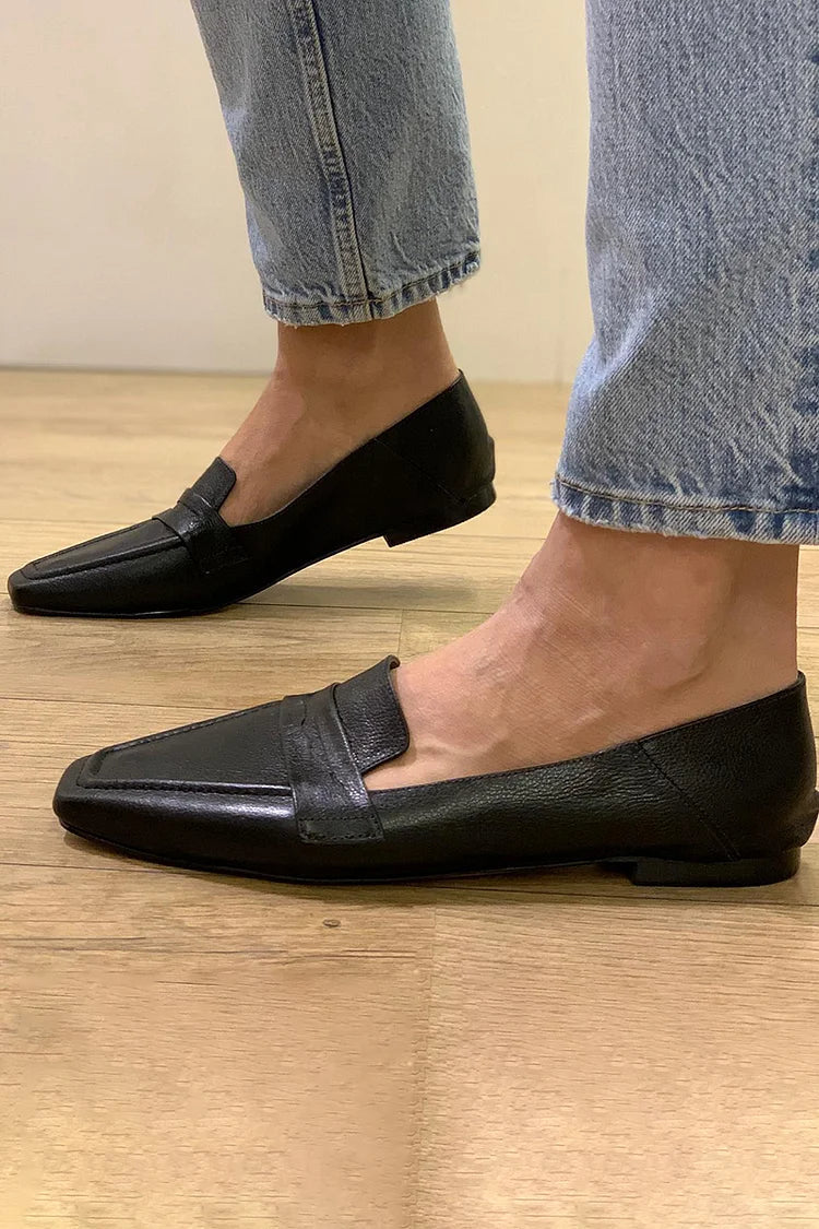 Textured Patchwork Square Toe Slip On Loafers