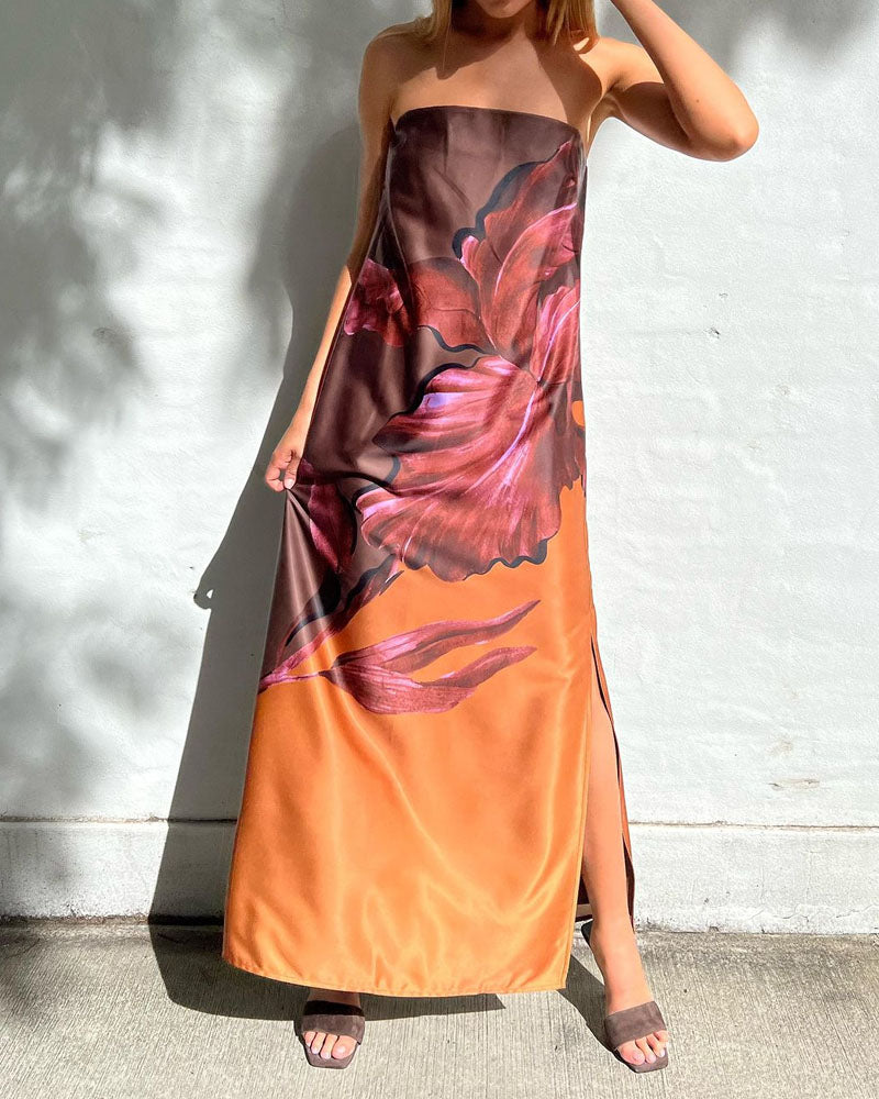 Strapless Printed Maxi Dress