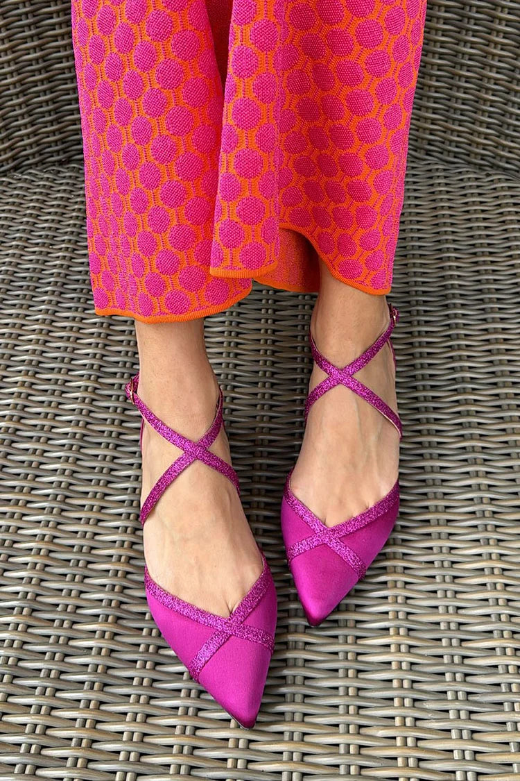 Glitzer-Patchwork Riemchen Schnalle Spitze Ballerinas