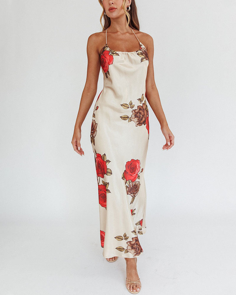 Vestido Midi com Alças e Estampado Floral sem Costas