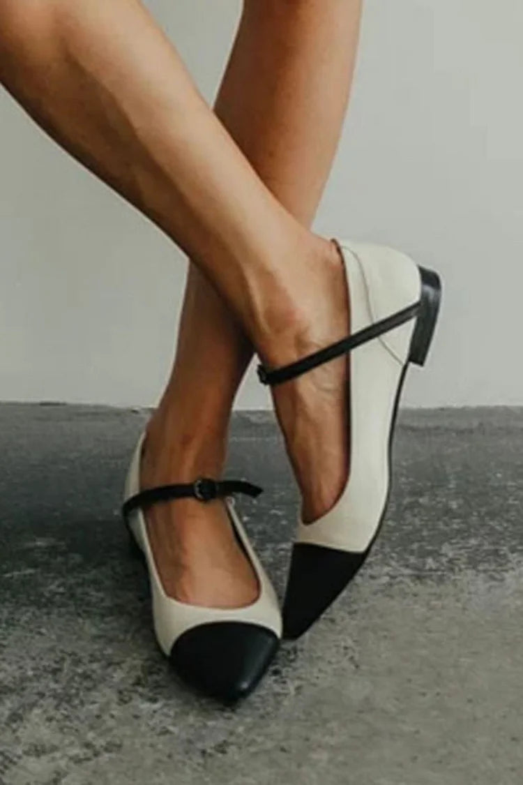 Instep Strap Buckle Pointy Toe Flats