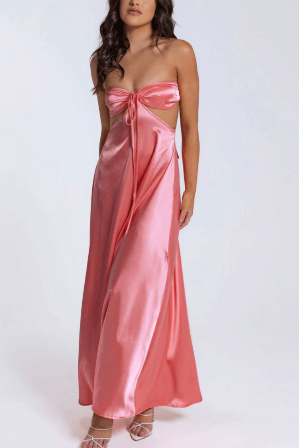 Strapless Satin Cutout Maxi Dress