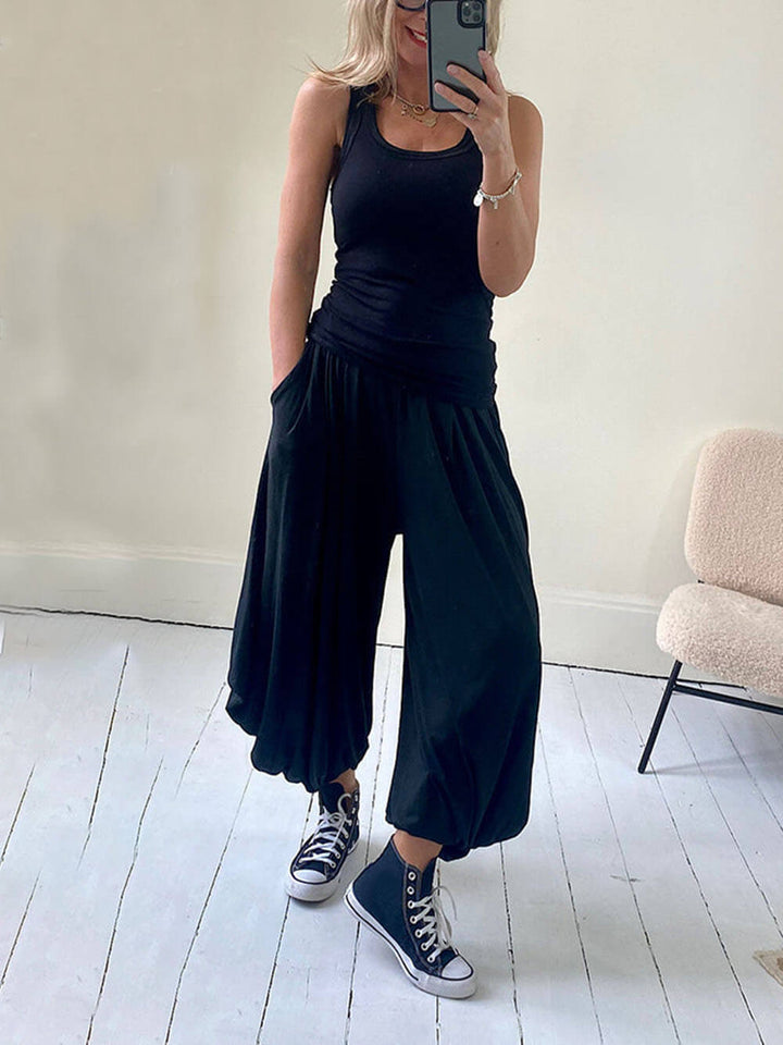 Pantalones harem con cintura elástica y bolsillos
