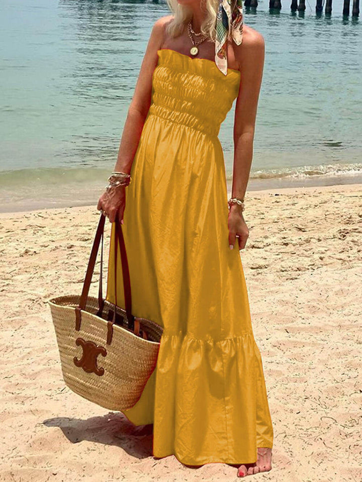 Strapless Smocked Bodice Tiered Maxi Dress