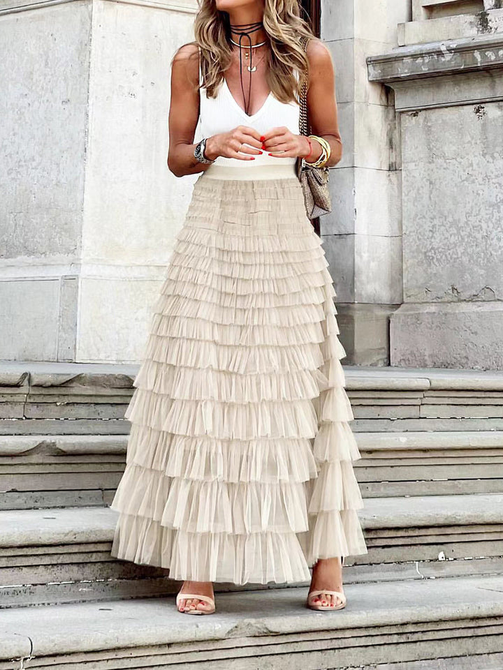 Mesh Layered Cake Maxi Skirt