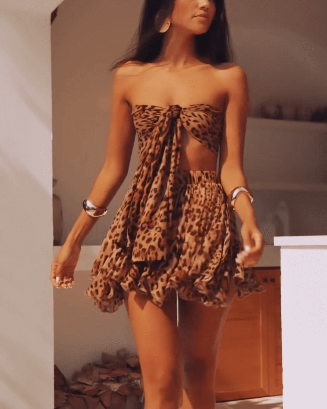 Strapless Tie-Front Mini Dress Set