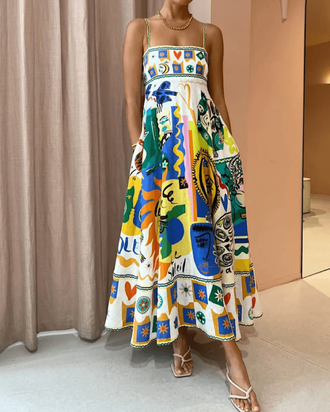 Geometric Graffiti Print Slip Maxi Dress