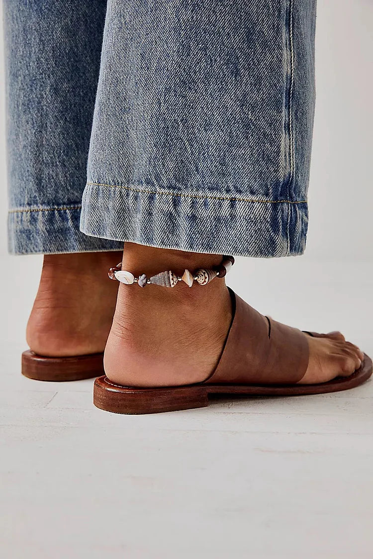 Asymmetric Cutout Plain Toe Ring Brown Sandals