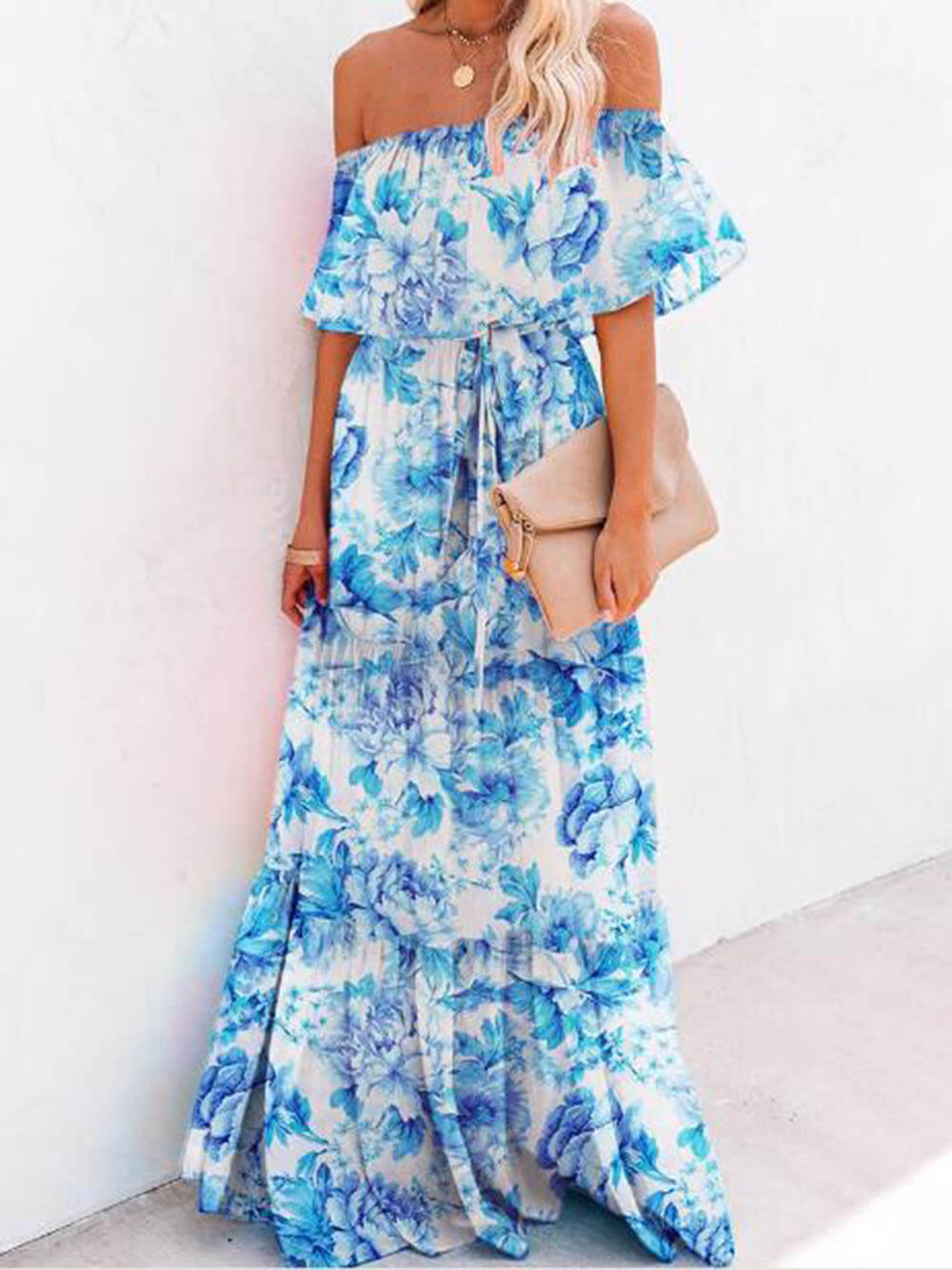 Floral Off-Shoulder Ruffle Tiered Maxi Dress