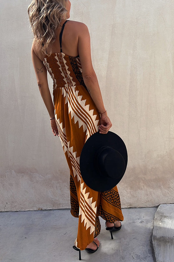 Vestido midi con estampado geométrico y espalda fruncida