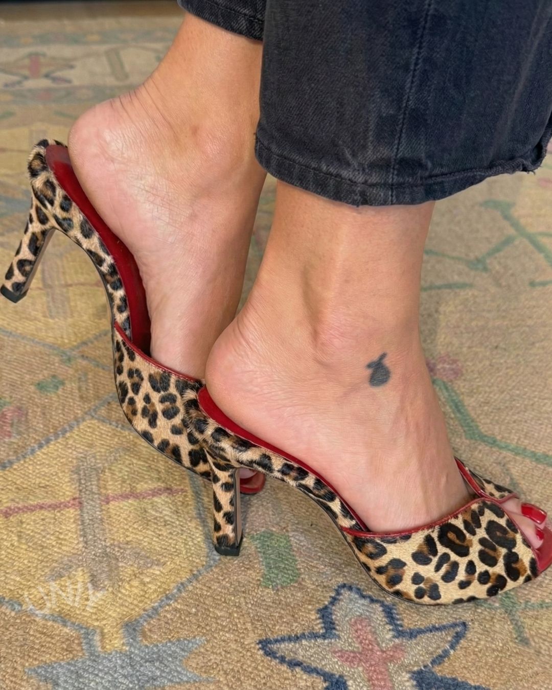Animal Print Peep Toe High Heel Mules