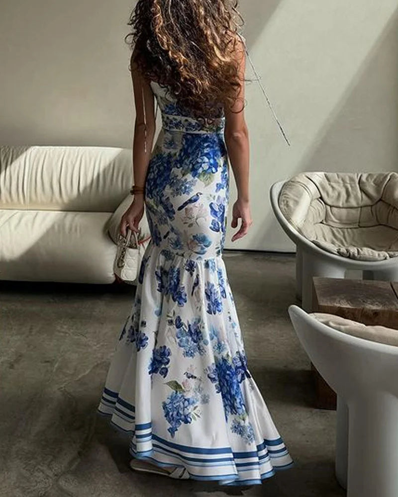 Elegantes Schnür-Midi-Kleid mit Print