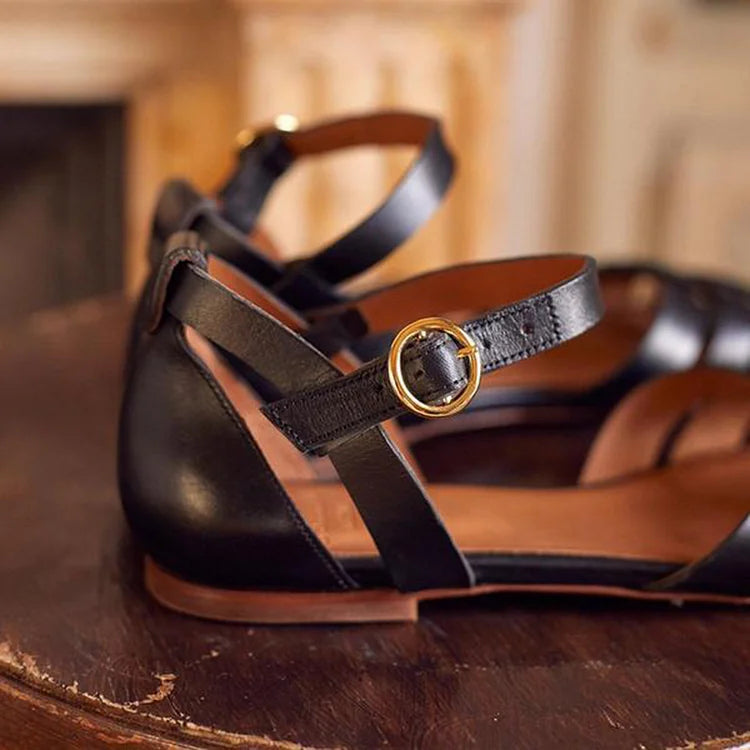 Solid Color Ankle Strap Buckle Hollow Out Peep Toe Sandals