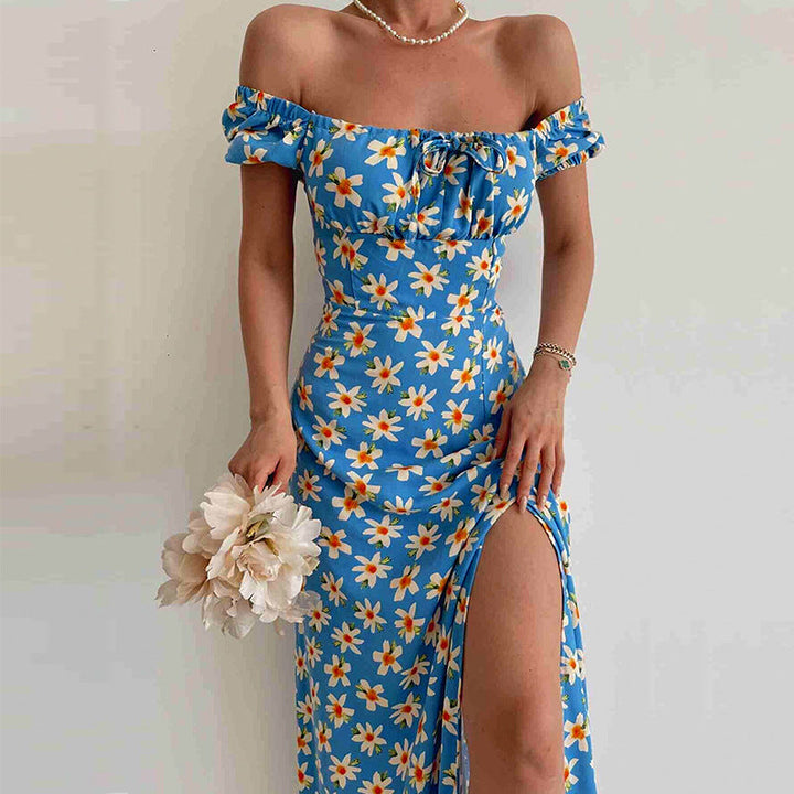 Slim Waist Puff Sleeve Square Neck Maxi Dress