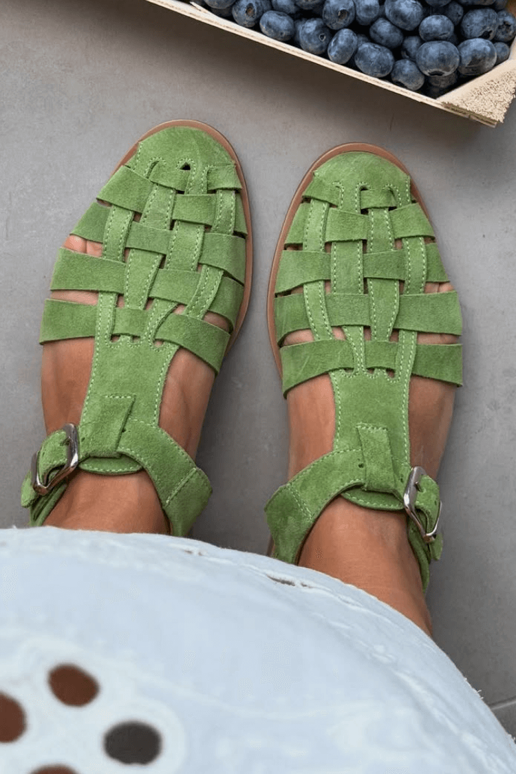 Woven Suede Buckled Closed Toe Fisherman Sandals