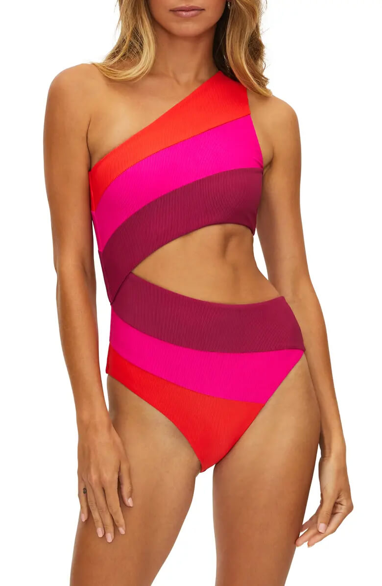 Cutout One-Shoulder Gerippter Einteiliger Badeanzug