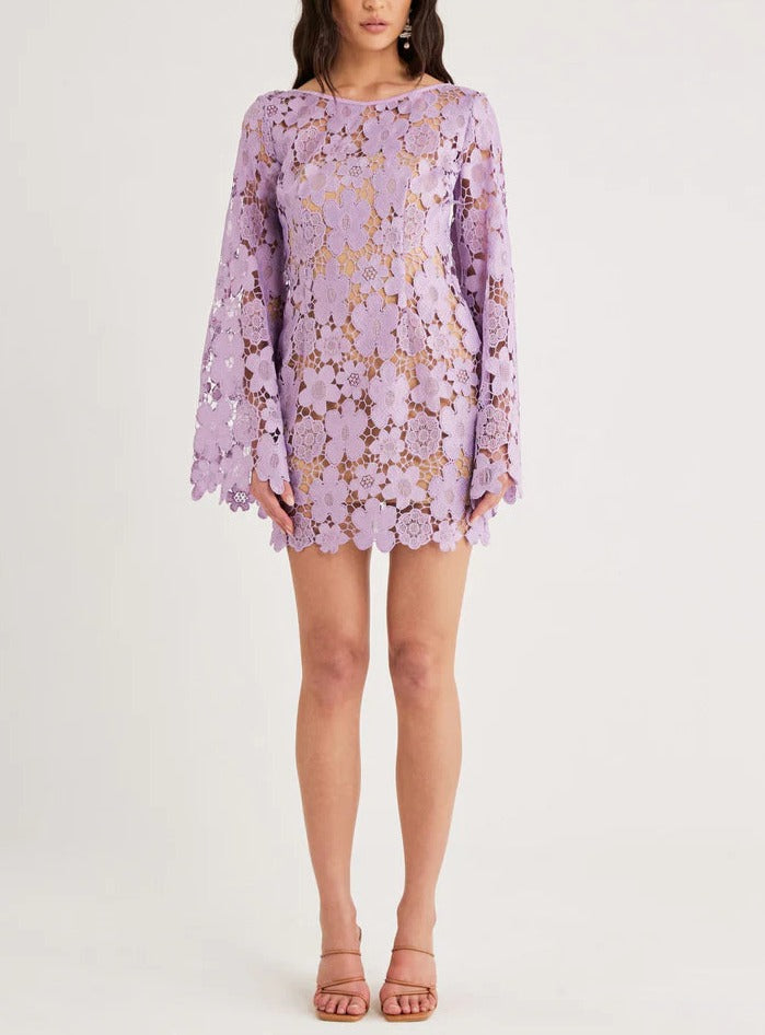 Floral Lace Long Sleeve Mini Dress