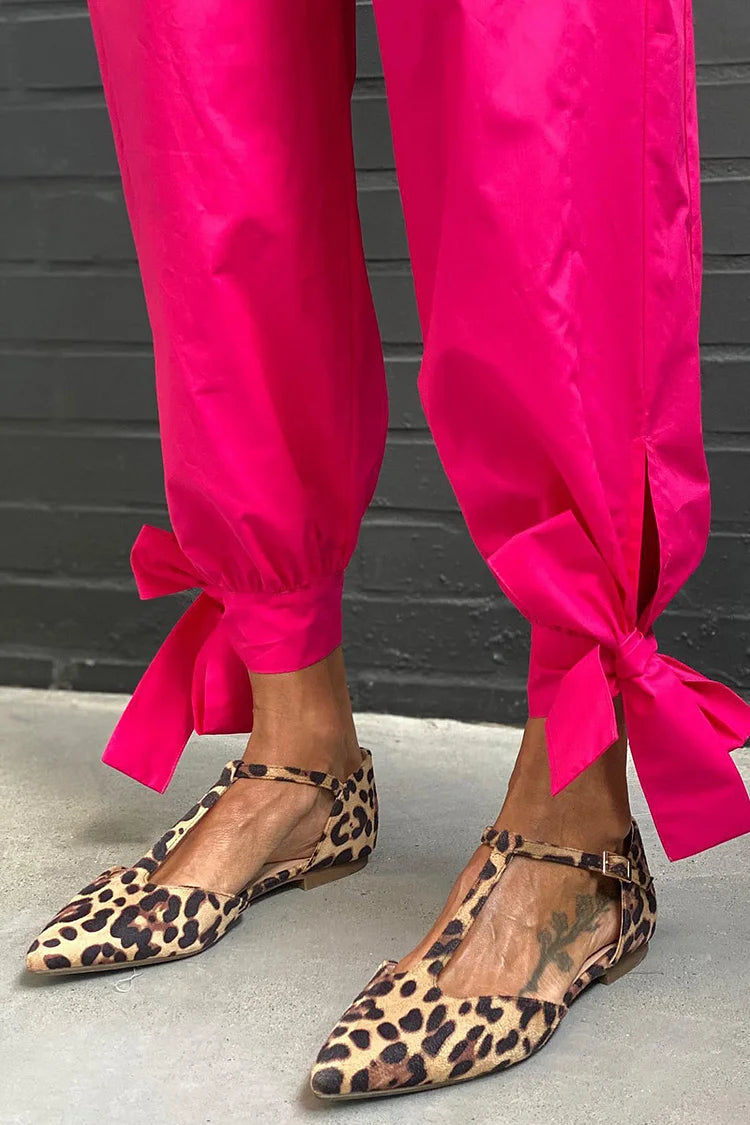 Pointy Toe T Strap Buckle Flats