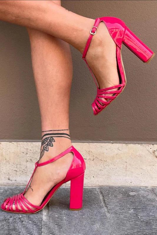 T-Strap Buckle Peep Toe Hollow Out Chunky Heels