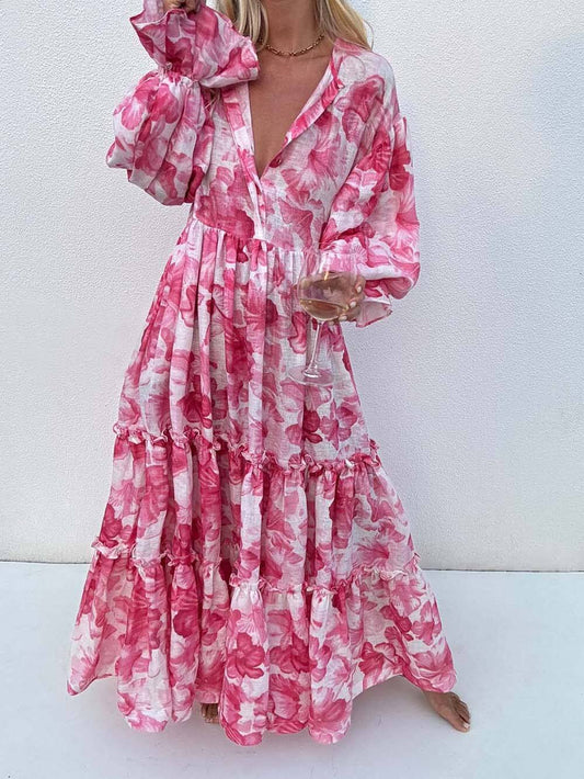 Floral V-Neck Tiered Maxi Dress