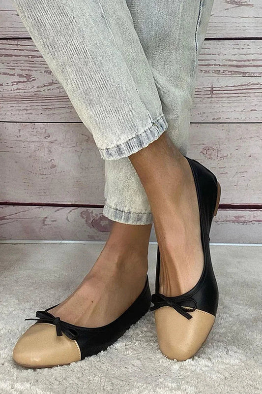 Colorblock Bow Decor Round Toe Flats