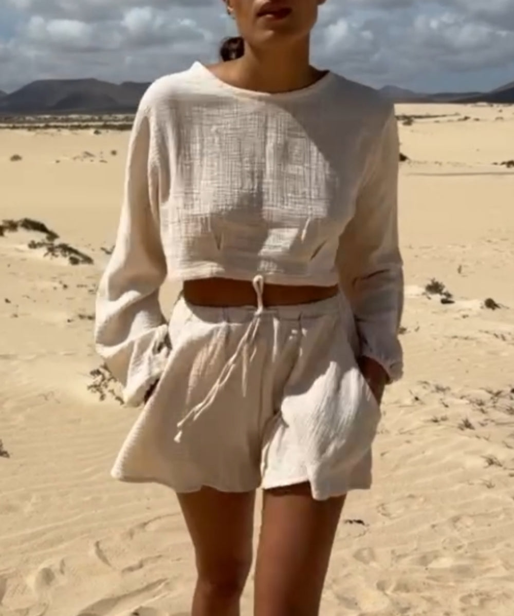 Holiday Linen Crop Top and Shorts Set