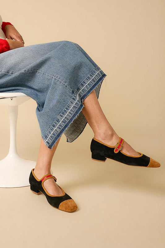Instep Strap Buckle Square Toe Low Heels [Pre Order]