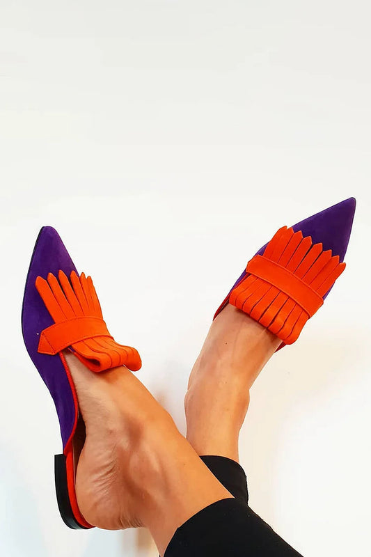 Faux Suede Tassels Slip On Pointy Toe Mules