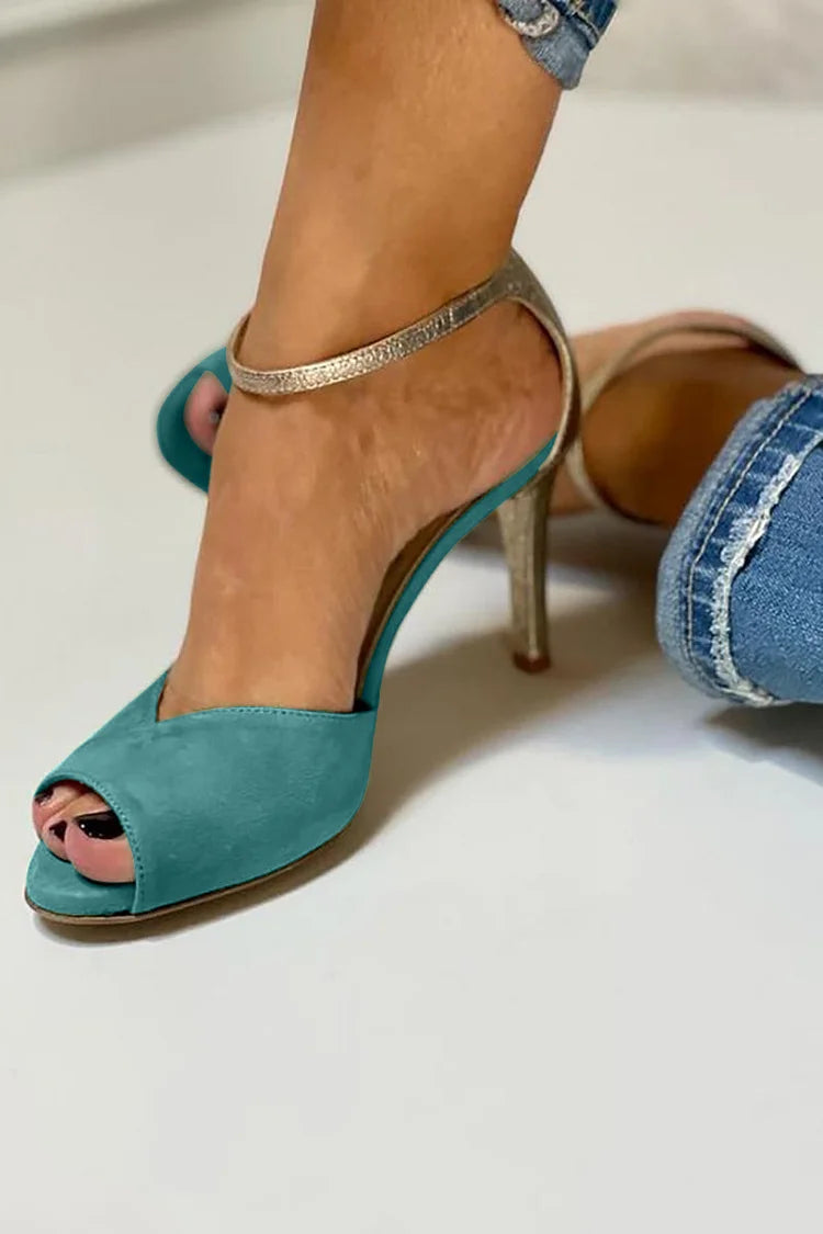 Glitter Ankle Strap Peep Toe Stiletto Heels