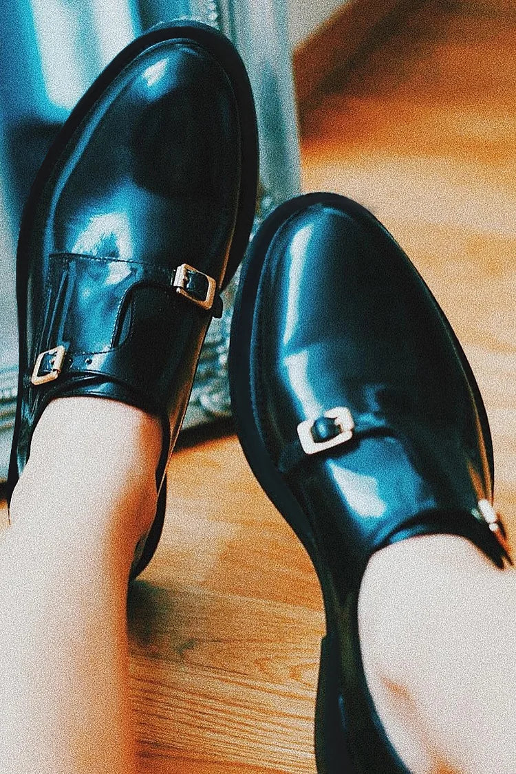 Double Buckle Round Toe Casual Oxfords