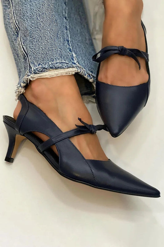 Tied Up Patchwork Pointed Toe Cut Out Low Heels