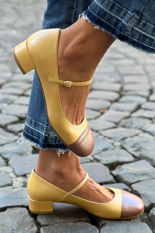 Square Toe Instep Strap Chunky Heels