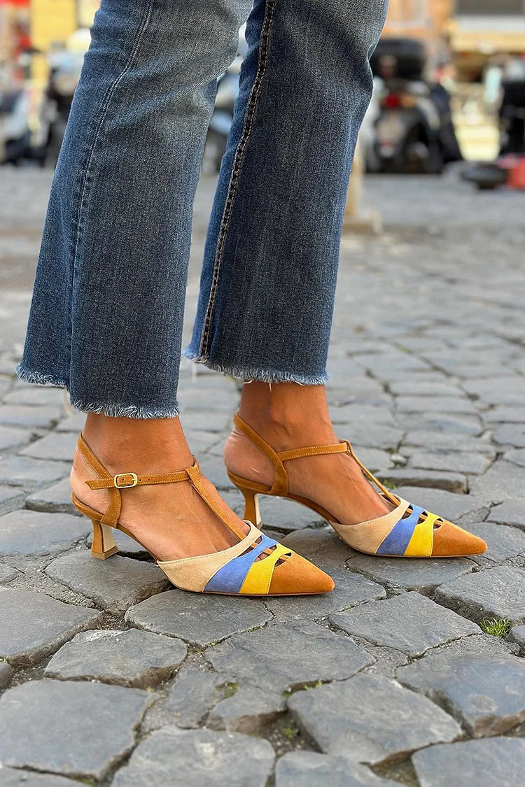 Faux Leather Strappy Hollow Out Pointy Toe Kitten Heels