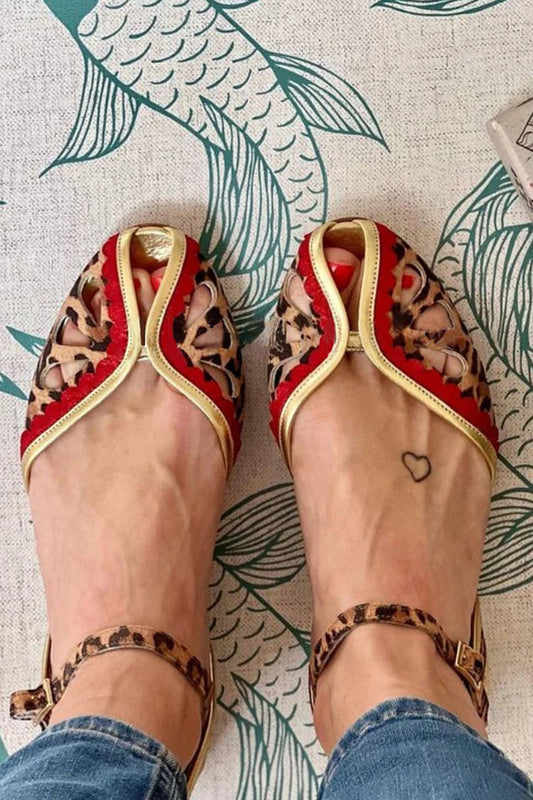 Leopard Print Colorblock Hollow Out Sandals