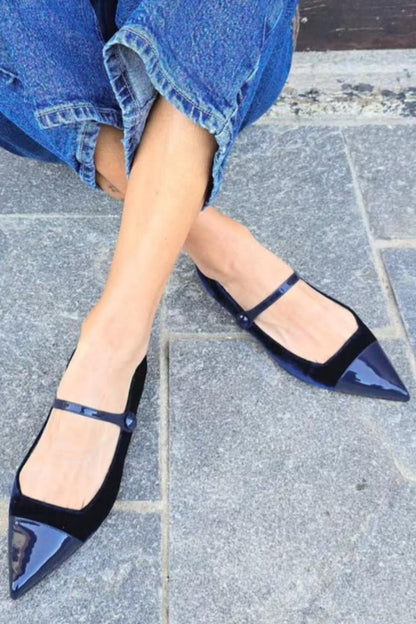 Ristriemen Samt Patchwork Spitzzehen Ballerinas [Vorbestellung]