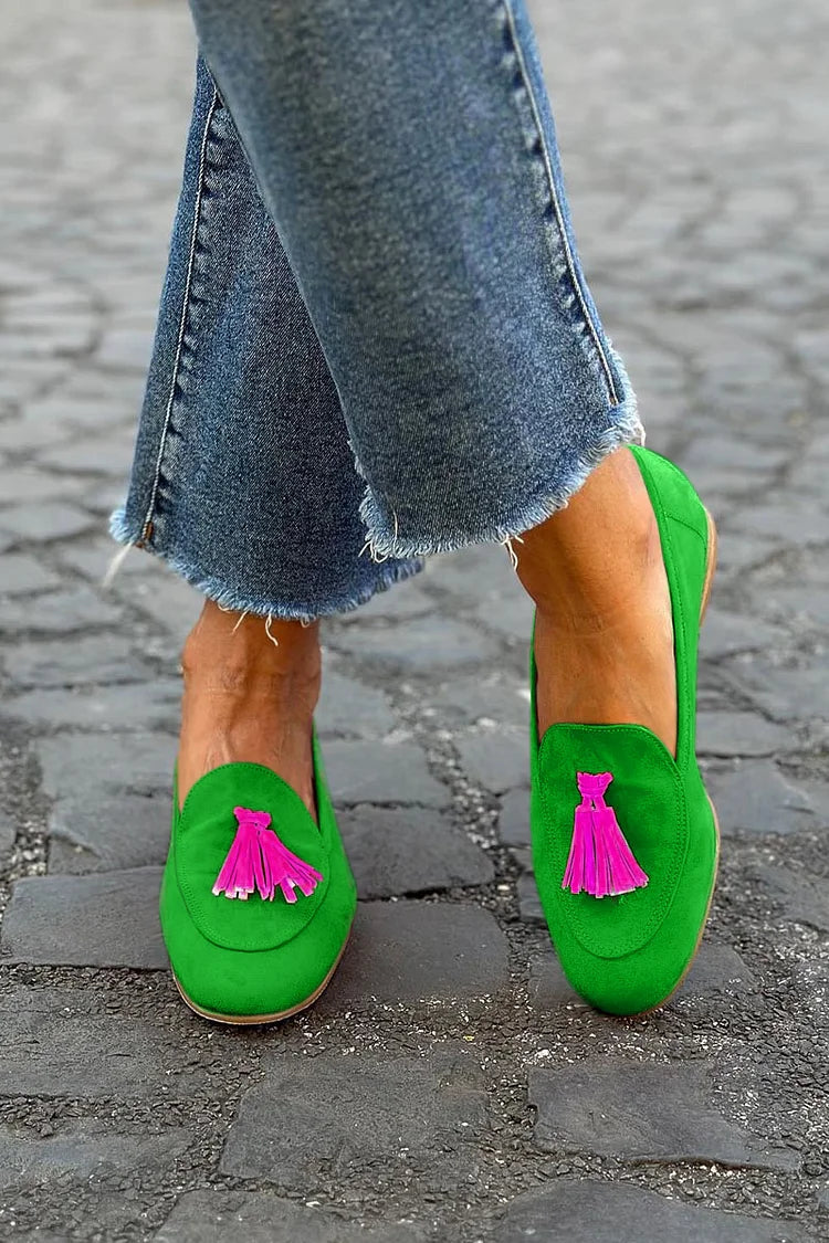 Suede Tassel Slip On Flats