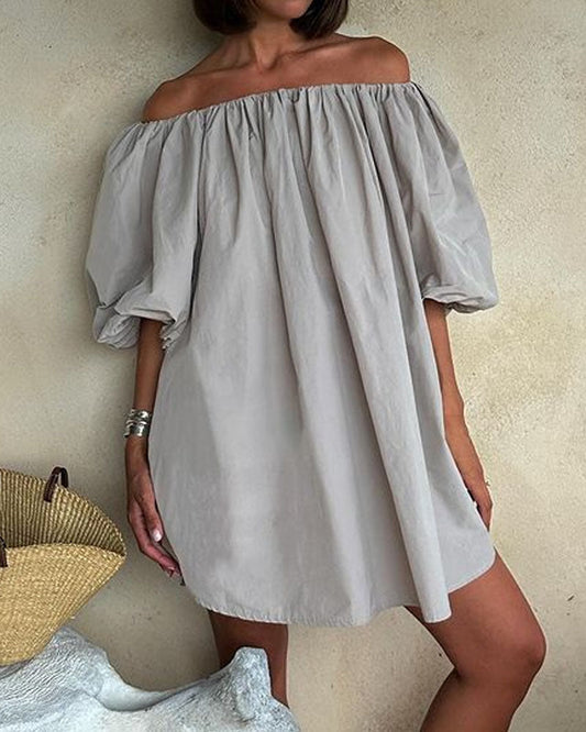 Off Shoulder Balloon Sleeve Loose Mini Dress