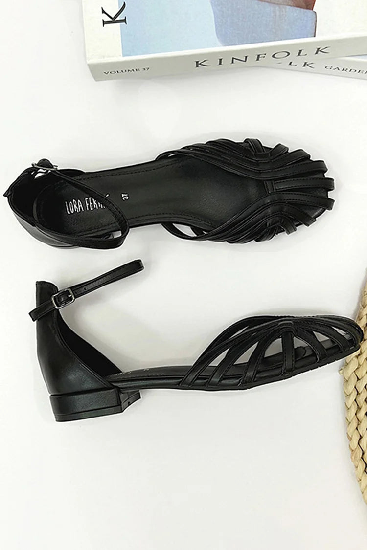 Strap Out Ankle Hollow Buckle Chic Color Solid Sandals